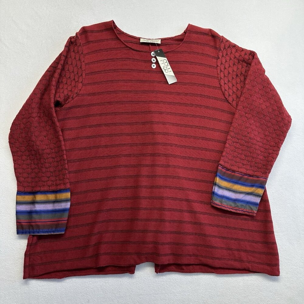 Margaret Winters Striped Oversized Long Sleeve Top Size M NWT Red Multicolor